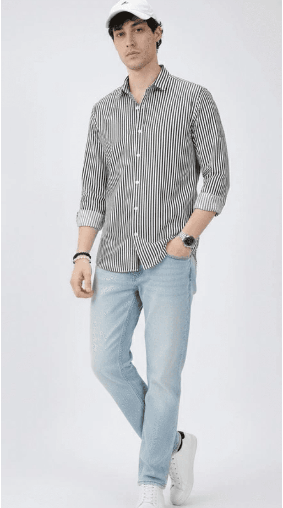 Men slim fit stripped spread collar casual shirt